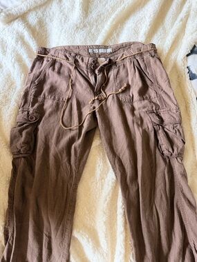 Old Navy Women’s 8 Low Rise Brown Cargo Linen Blend Pants